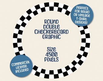 Checkered Round Circle Frame Graphic | Circular Checkerboard | Retro Checkered Circle | Transparent Background PNG | Digital Download