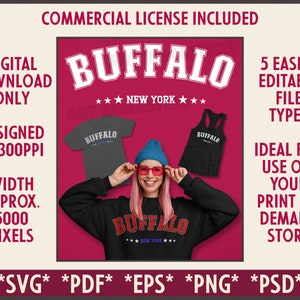 Premium Buffalo New York College Style Graphics | DIGITAL DOWNLOAD | Commercial License Included for Print On Demand | Buffalo POD Designs