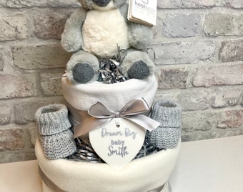 Personalised baby shower, new baby nappy cake gift, baby boy gift, baby girl gift, neutral baby gift, baby hamper