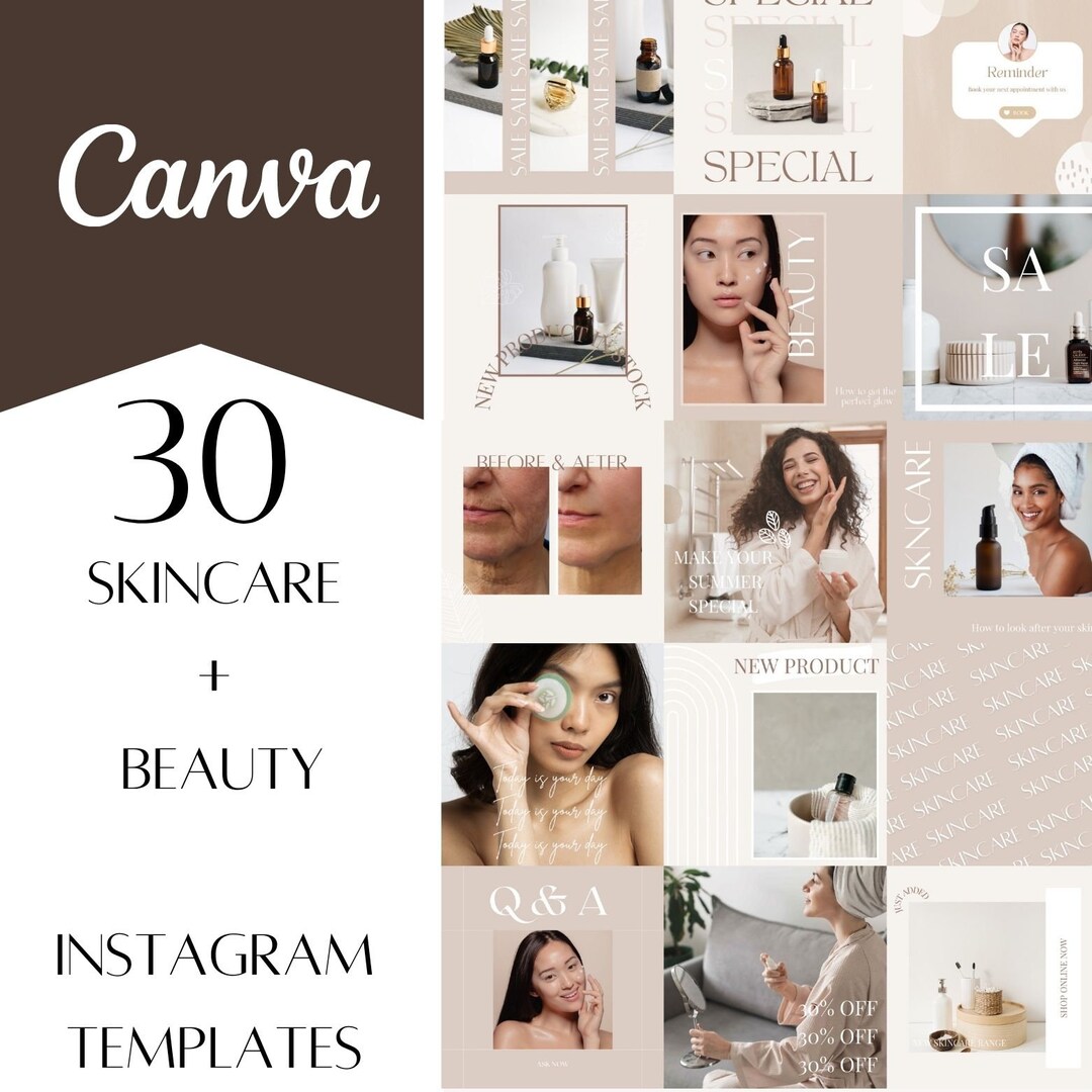 30 SKINCARE Beauty INSTAGRAM Templates Canva. Social Media - Etsy