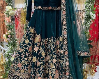 Beautiful Viscos Velvet with Heavy Embroidery Work Lehenga choli with dupatta Wedding Bridal mind Chaniya choli for women, Indian Wear choli