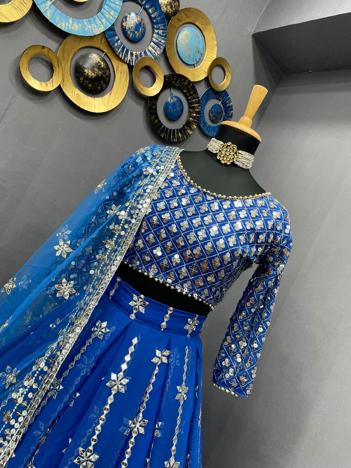 Royal Blue Crochet & Digital Embroidered Festive Lehenga Choli main image 1