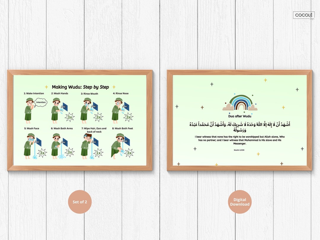 Making Wudu Woudhu With Dua Set of 2 How to Perform Wudu Ritual Washing for Prayer Children's