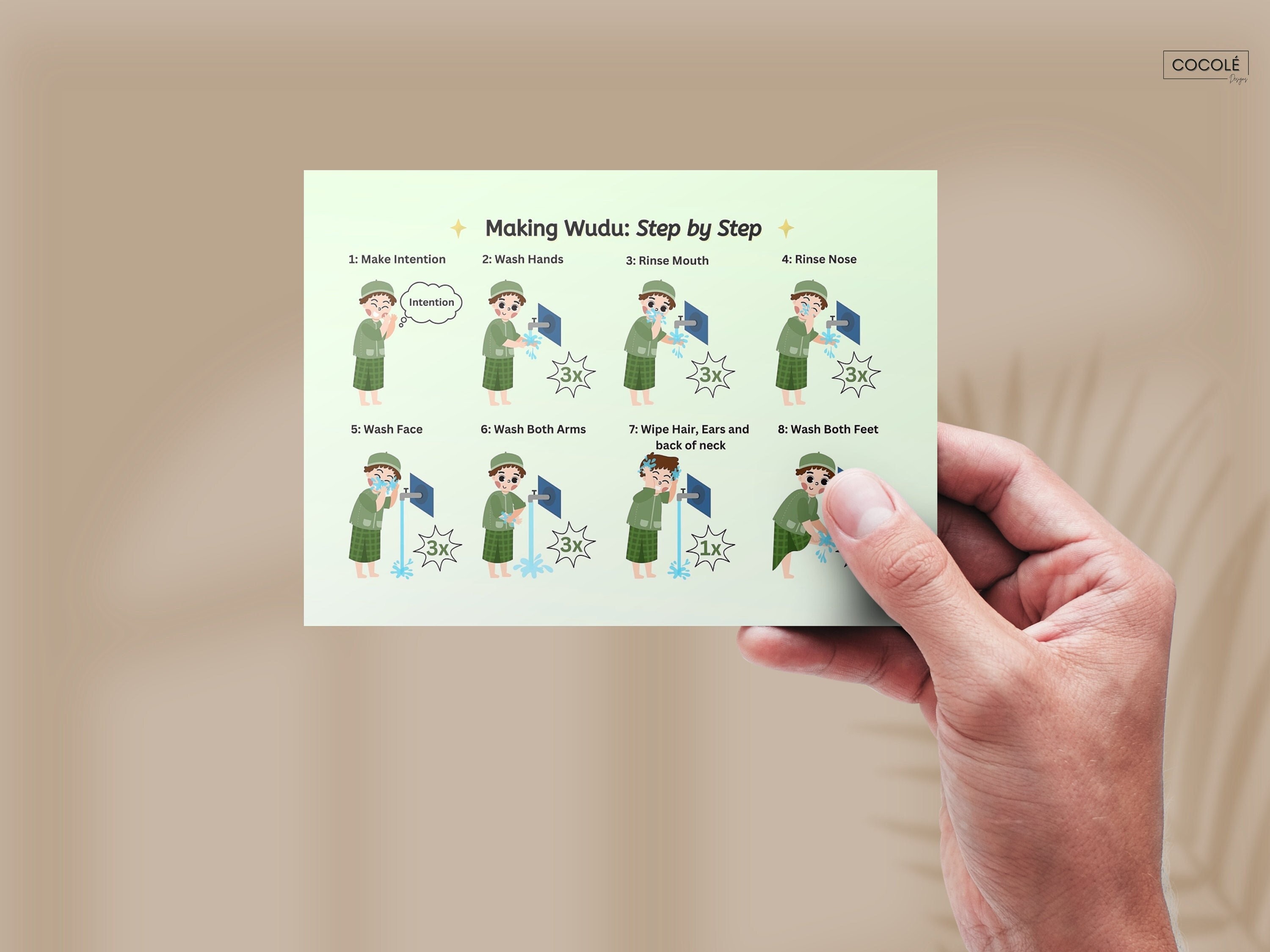 Making Wudu Woudhu With Dua Set of 2 How to Perform Wudu Ritual Washing for Prayer Children's