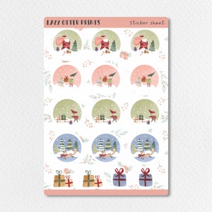 Plusieurs autocollants ronds de Noël, lot d'autocollants brillants pour cadeaux de Noël, feuille d'autocollants aquarelle pour cadeaux multiples, ensemble d'autocollants aquarelle elfe