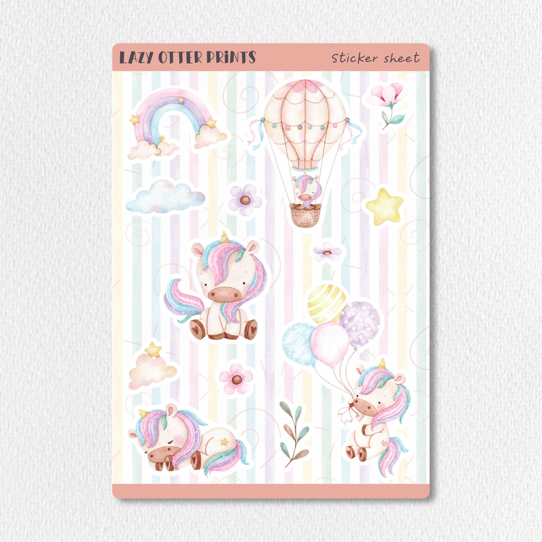 Pastel Sticker Set Glossy Cute Sleeping Unicorn Sticker, Colorful Spiritual Animal Sticker ...