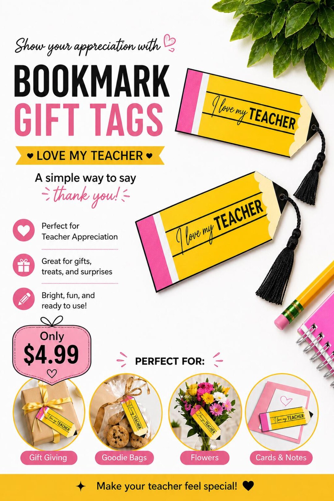 Teacher Appreciation Bookmark | Pencil Bookmark With Tassel | Thank You ...