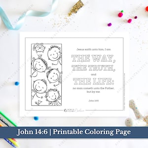 Johannes 14:6 | Bibel Vers Malseite zum Ausdrucken für Kinder | KJV Sonntagsschulschrift | PDF Digital Download Printable