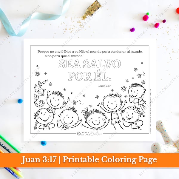 Juan 3:17 | Spanish Bible Verse Printable Coloring Page for Kids | RV 1960 Sunday School Scripture | PDF Digital Download Printable