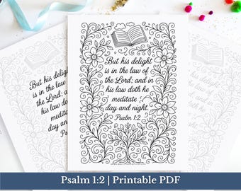 Psalm 1:2 Bible Verse Printable Coloring Page, Three Versions, Doodle Style Christian Coloring Page Printable, DIGITAL DOWNLOAD PDF Files