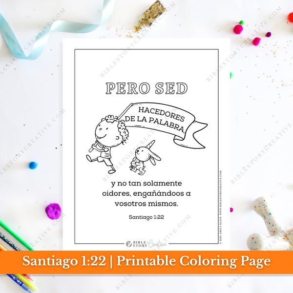 Santiago 1:22 | Spanish Bible Verse Printable Coloring Page for Kids | RV 1960 Sunday School Scripture | PDF Digital Download Printable