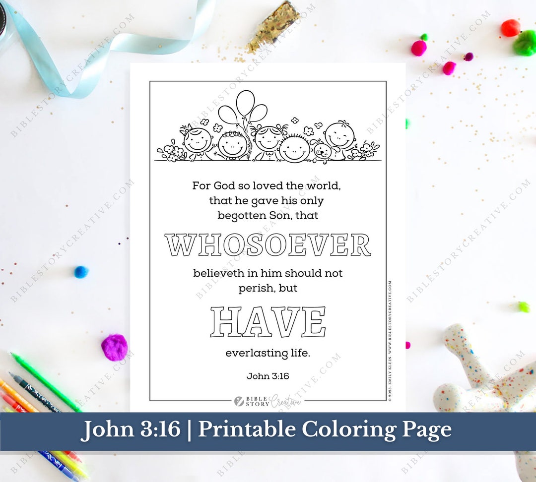 John 3:16 | Bible Verse Printable Coloring Page for Kids | KJV Sunday