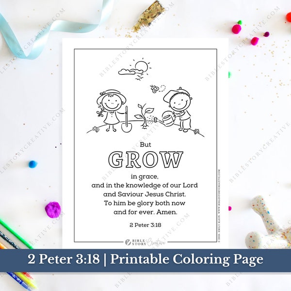 2 Peter 3:18 | Bible Verse Printable Coloring Page for Kids | KJV Sunday School Scripture | PDF Digital Download Printable