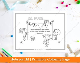 Hebreos 11:1 | Spanish Bible Verse Printable Coloring Page for Kids | RV 1960 Sunday School Scripture | PDF Digital Download Printable