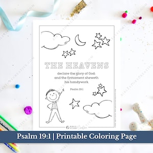 Psalm 19:1 | Bible Verse Printable Coloring Page for Kids | KJV Sunday School Scripture | PDF Digital Download Printable
