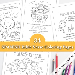 34 Spanish Bible Verse Coloring Pages for Kids | RV-1960 Sunday School Scripture Coloring Sheets | BUNDLE | PDF Digital Download Printables