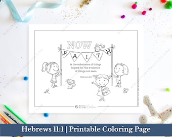 Hebrews 11:1 | Bible Verse Printable Coloring Page for Kids | KJV Sunday School Scripture | PDF Digital Download Printable