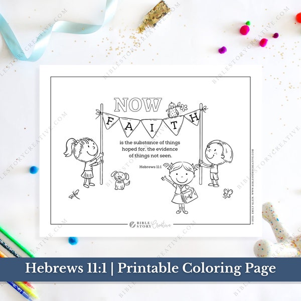 Hebrews 11:1 | Bible Verse Printable Coloring Page for Kids | KJV Sunday School Scripture | PDF Digital Download Printable