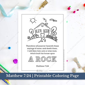 Matthew 7:24 | Bible Verse Printable Coloring Page for Kids | KJV Sunday School Scripture | PDF Digital Download Printable