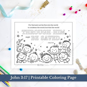 John 3:17 | Bible Verse Printable Coloring Page for Kids | KJV Sunday School Scripture | PDF Digital Download Printable