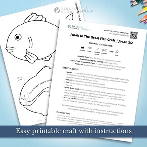 Jonah and the Whale Craft for Kids | Bible Story Printable | Sunday School VBS Activity | Christian Fish Craft PDF Download image 3