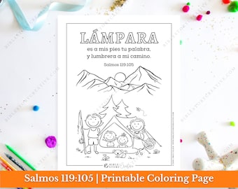 Salmos 119:105 | Spanish Bible Verse Printable Coloring Page for Kids | RV 1960 Sunday School Scripture | PDF Digital Download Printable