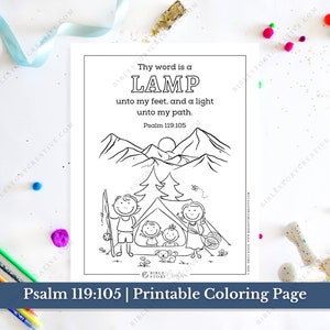 Psalm 119:105 | Bible Verse Printable Coloring Page for Kids | KJV Sunday School Scripture | PDF Digital Download Printable