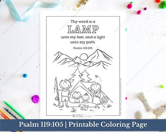 Psalm 119:105 | Bible Verse Printable Coloring Page for Kids | KJV Sunday School Scripture | PDF Digital Download Printable
