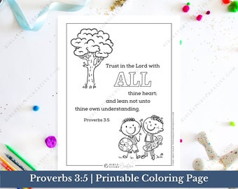 Proverbs 3:5 | Bible Verse Printable Coloring Page for Kids | KJV Sunday School Scripture | PDF Digital Download Printable