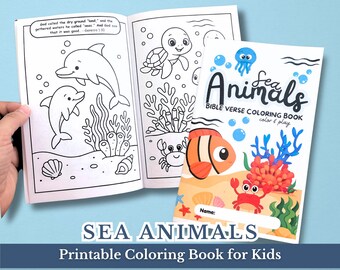 16 Page Sea Animals & Bible Verses Printable Coloring Book | DIY Coloring Booklet Activity Pages for Kids