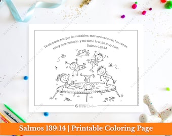 Salmos 139:14 | Spanish Bible Verse Printable Coloring Page for Kids | RV 1960 Sunday School Scripture | PDF Digital Download Printable