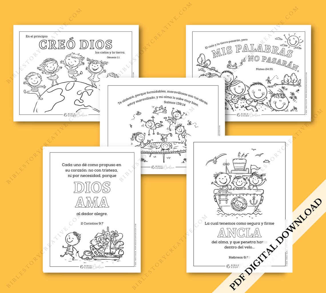 34 Spanish Bible Verse Coloring Pages for Kids RV-1960 Sunday School ...