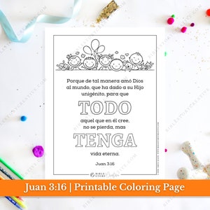 Juan 3:16 | Spanish Bible Verse Printable Coloring Page for Kids | RV 1960 Sunday School Scripture | PDF Digital Download Printable
