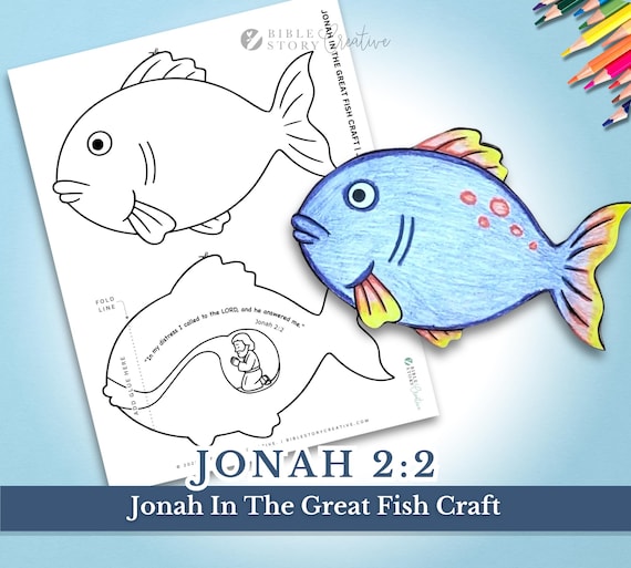 Jonah and the Whale Craft for Kids | Bible Story Printable | Sunday School VBS Activity | Christian Fish Craft PDF Download
