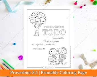 Proverbios 3:5 Spanish Bible Verse Coloring Page (PDF Digital Download)