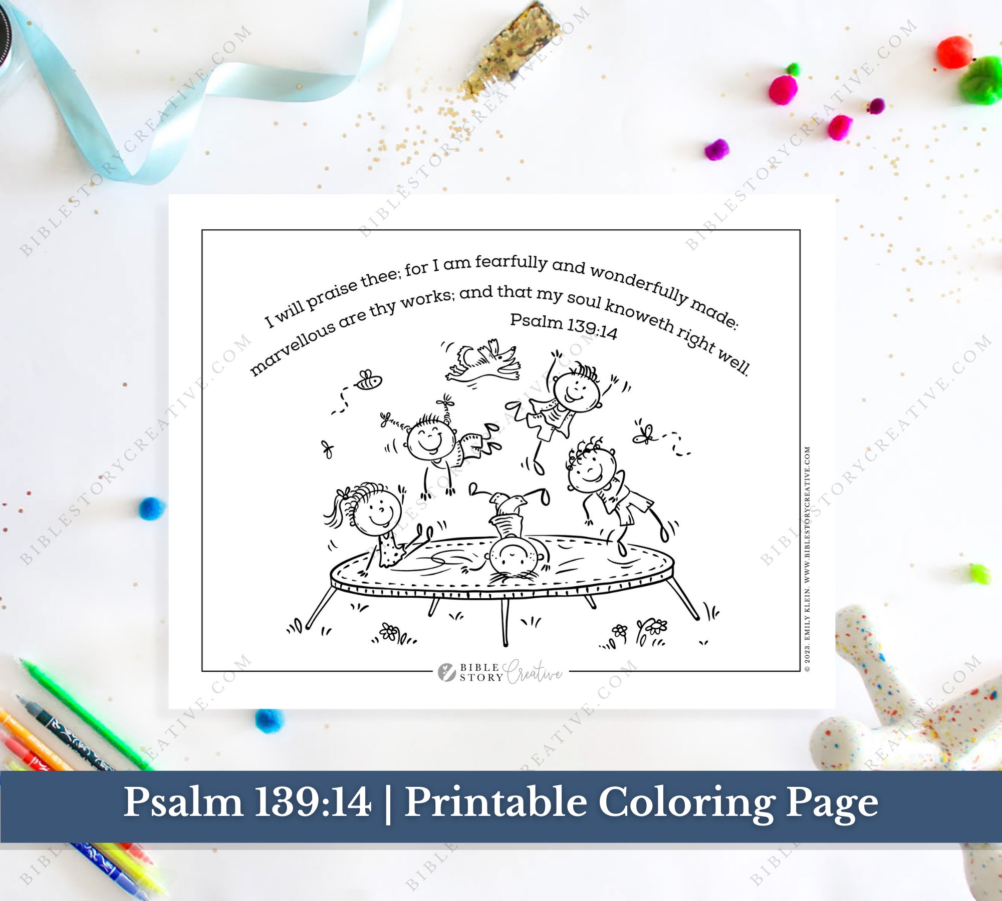 Psalm 139:14 | Bible Verse Printable Coloring Page for Kids | KJV Sunday School Scripture | PDF Digital Download Printable