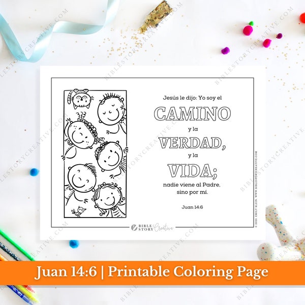 Juan 14:6 | Spanish Bible Verse Printable Coloring Page for Kids | RV 1960 Sunday School Scripture | PDF Digital Download Printable