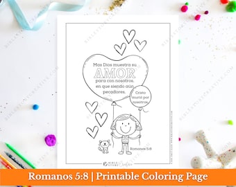 Romanos 5:8 | Spanish Bible Verse Printable Coloring Page for Kids | RV 1960 Sunday School Scripture | PDF Digital Download Printable