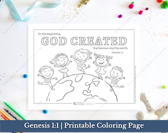 Genesis 1:1 | Bible Verse Printable Coloring Page for Kids | KJV Sunday School Scripture | PDF Digital Download Printable