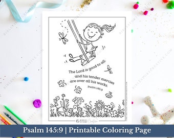 Psalm 145:9 | Bible Verse Printable Coloring Page for Kids | KJV Sunday School Scripture | PDF Digital Download Printable