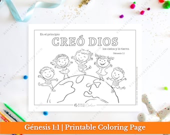 Génesis 1:1 | Spanish Bible Verse Printable Coloring Page for Kids | RV 1960 Sunday School Scripture | PDF Digital Download Printable