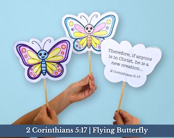 2 Corinthians 5:17 Butterfly Craft for Kids | NKJV Bible Verse Printable | Sunday School VBS Activity | Christian PDF Download
