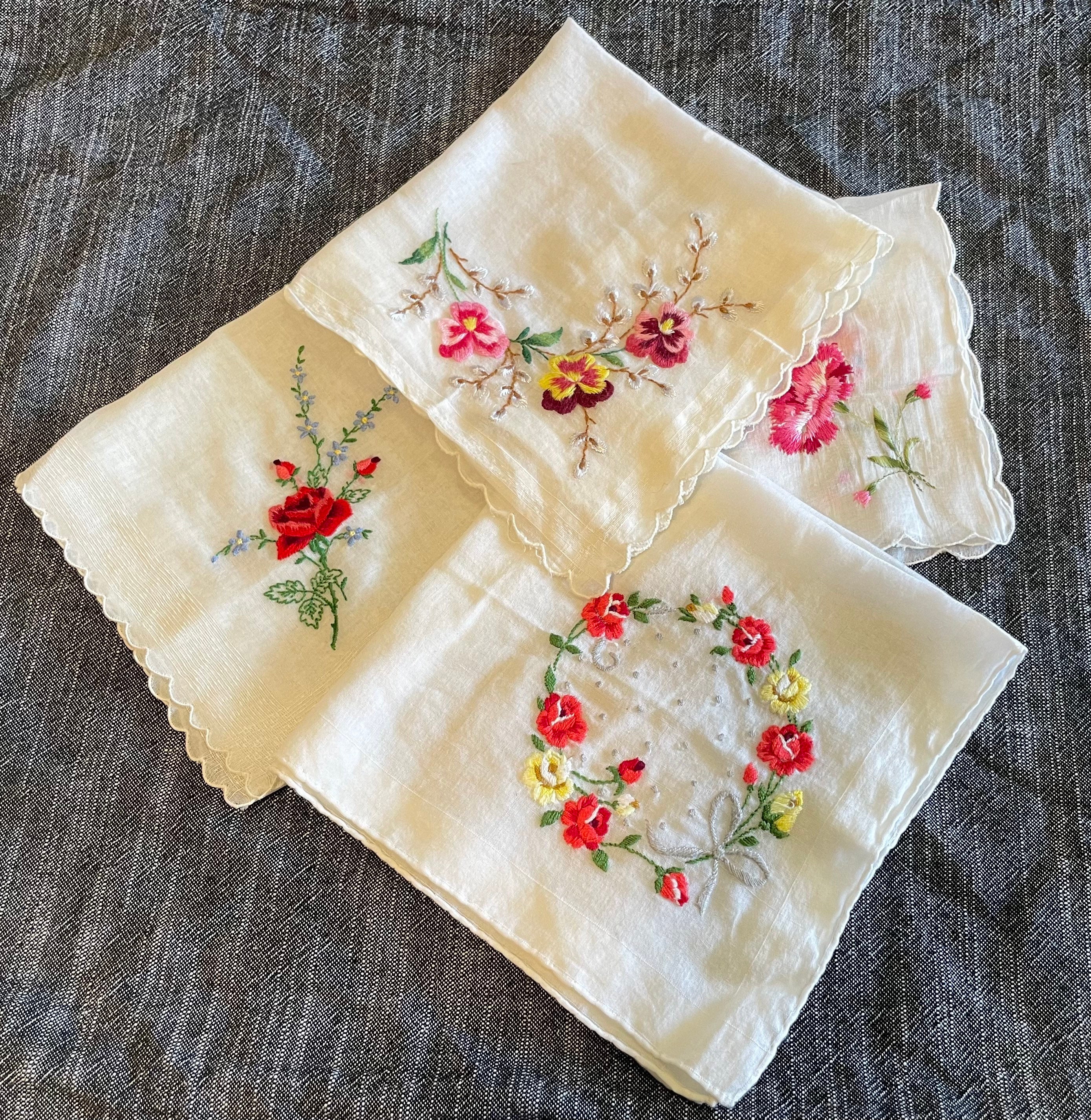 小物 1900s Hand Embroidery Handkerchief Vintage Embroidered Handkerchiefs - Etsy