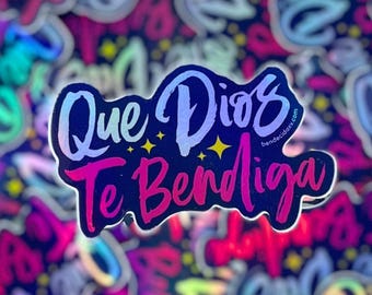 Que Dios Te Bendiga Holographic Sticker: Spanish Latina Faith Decal