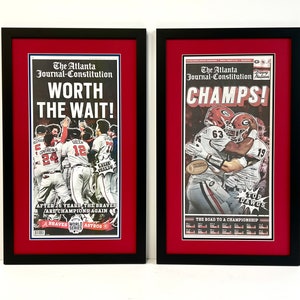2* 2022 Georgia Bulldogs and 2021 Atlanta Braves Framed Championship REAL AJC Newspapers