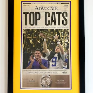 2019-2020 LSU Tigers CFP National Championship Framed REAL Newspaper Special Edition “The Advocate” Joe Burrow - 18x27