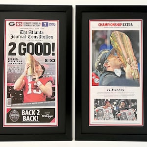 2* 2023 Georgia UGA Bulldogs Special Edition College Football Playoffs National Championship Framed Real AJC Newspapers