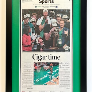 2023-2024 Boston Celtics NBA Finals Championship Framed REAL Newspaper vs the Dallas Mavericks The Boston Globe- 17x27