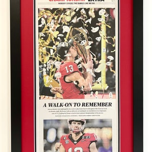 2023 UGA Georgia Bulldogs Special Edition College Football Playoffs National Championship Framed Real AJC Newspaper 17x28
