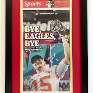 2022-2023 Kansas City Chiefs Super Bowl Framed REAL Newspaper KC Star Patrick Mahomes versus the Eagles- 17x28